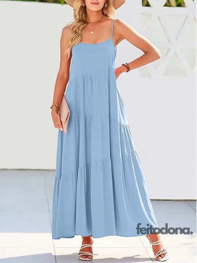 2023 Summer Beach Long Dress Women Loose Maxi Sleeveless Ladies Party Dresses For