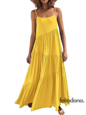 2023 Summer Beach Long Dress Women Loose Maxi Sleeveless Ladies Party Dresses For Yellow / S