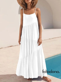 2023 Summer Beach Long Dress Women Loose Maxi Sleeveless Ladies Party Dresses For White / S