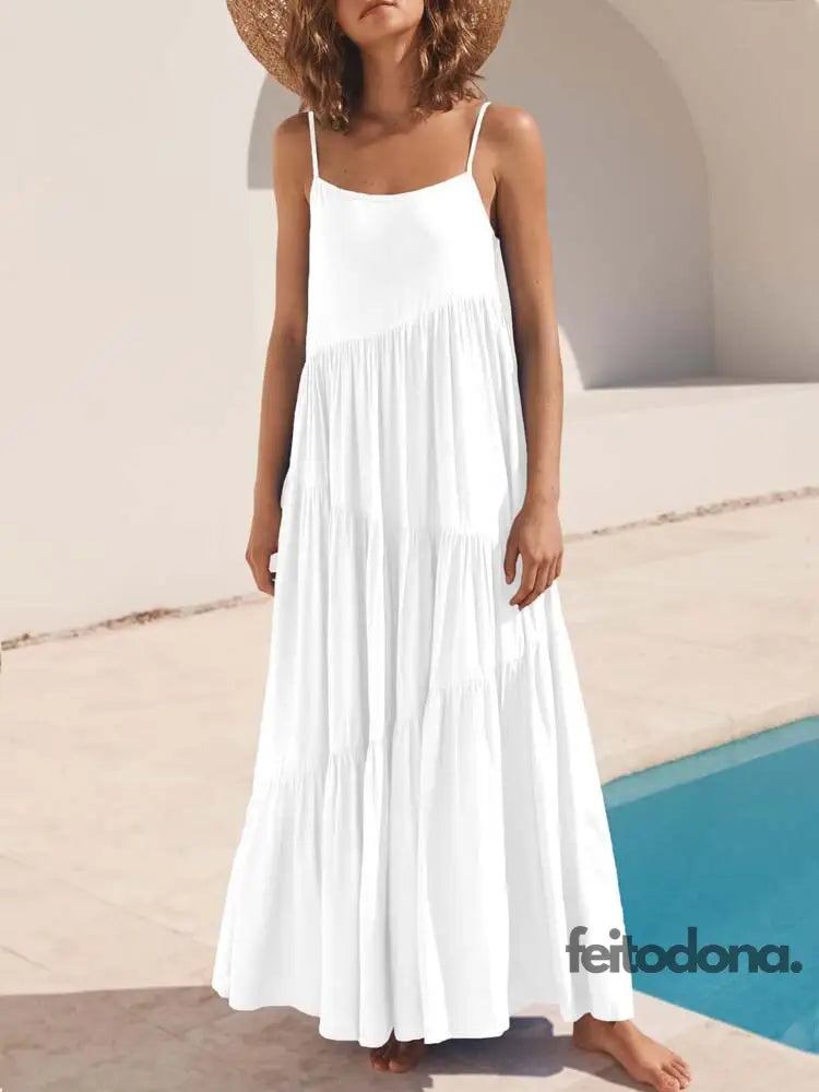 2023 Summer Beach Long Dress Women Loose Maxi Sleeveless Ladies Party Dresses For White / S