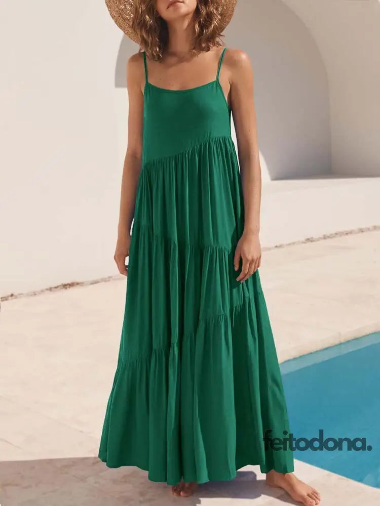 2023 Summer Beach Long Dress Women Loose Maxi Sleeveless Ladies Party Dresses For Green / S