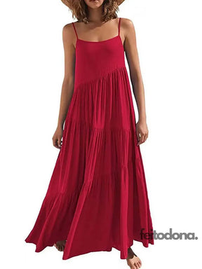 2023 Summer Beach Long Dress Women Loose Maxi Sleeveless Ladies Party Dresses For Red / S