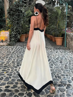 Patchwork Beach Backless Dress Women 2023 Summer Elegant Sleeveless Slip Long Female Dresses Sexy