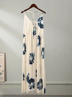 Woman Vintage Printed Lace Up Halter Midi Dress Deep V Neck Sleeveless Backless Dresses 2023 Summer