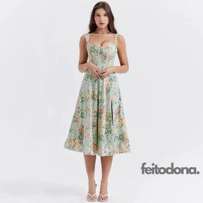 Vestido Midi Espartilho Florido Verde / Pp