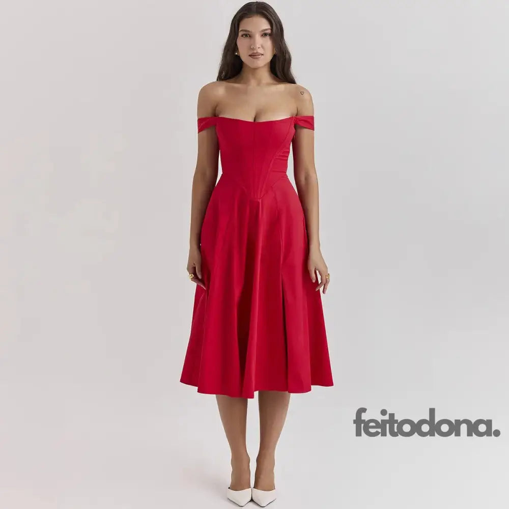 Vestido Midi Espartilho Vermelho Liso / Pp