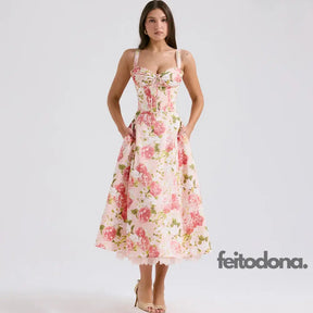 Vestido Midi Floral Rosa Flores Grandes / Pp