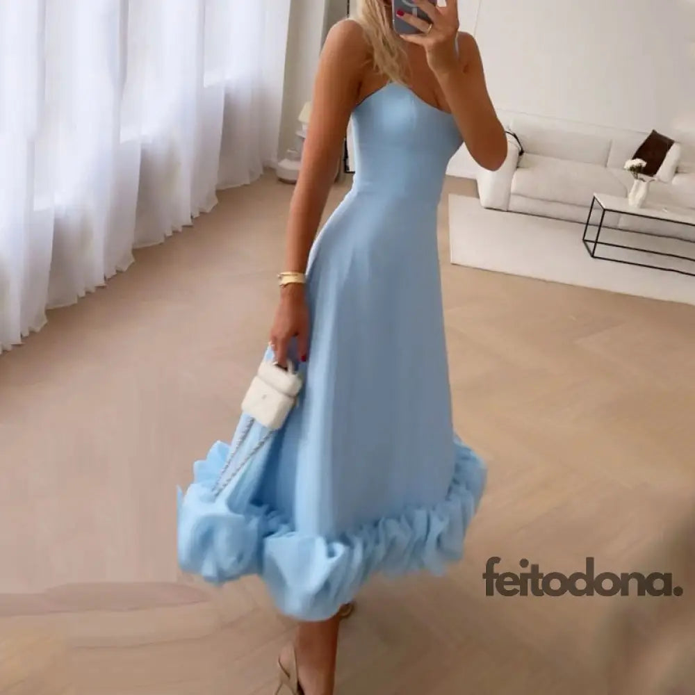 Vestido Midi Rodado Bailarina Azul / P