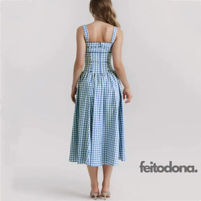 Vestido Midi Xadrez Azul