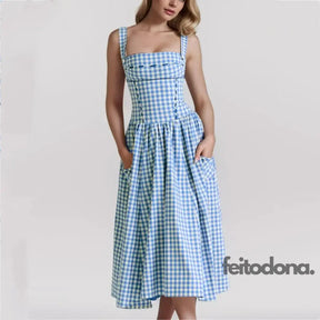 Vestido Midi Xadrez Azul / P