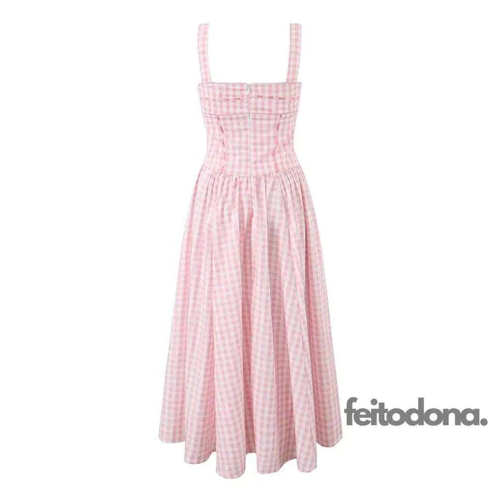 Vestido Midi Xadrez Rosa