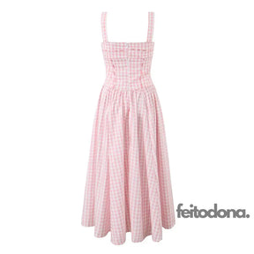 Vestido Midi Xadrez Rosa