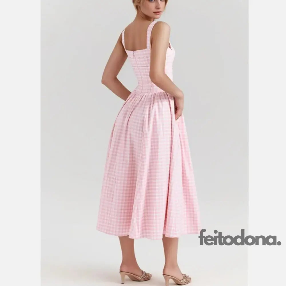 Vestido Midi Xadrez Rosa