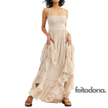 Casual Ruffled Pleated Hem Backless Party Dress Women Solid Color Halter Neck Long Dresses Beach