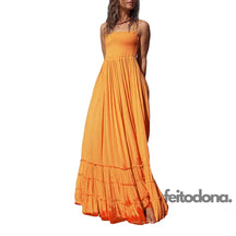 Casual Ruffled Pleated Hem Backless Party Dress Women Solid Color Halter Neck Long Dresses Beach