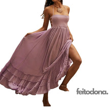 Casual Ruffled Pleated Hem Backless Party Dress Women Solid Color Halter Neck Long Dresses Beach