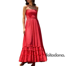 Casual Ruffled Pleated Hem Backless Party Dress Women Solid Color Halter Neck Long Dresses Beach