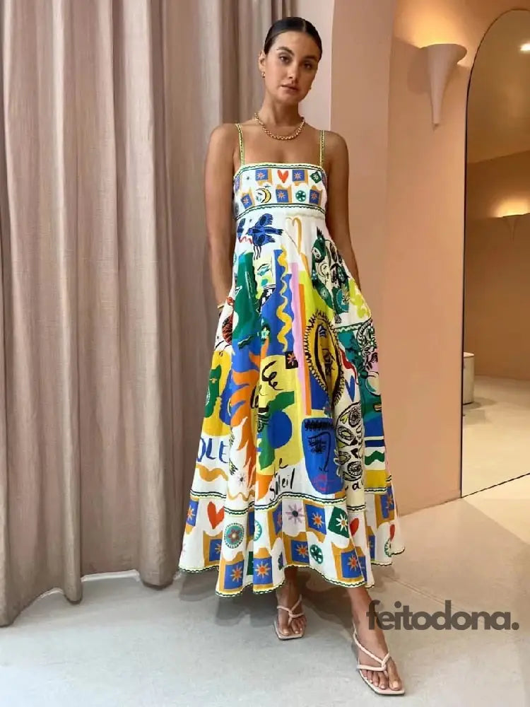 Floral Print A Lline Dress Women Sleeveless Tube Top High Waist Elegant Dresses 2023 Summer Fashion