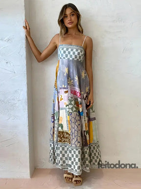 Floral Print A Lline Dress Women Sleeveless Tube Top High Waist Elegant Dresses 2023 Summer Fashion