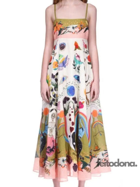 Floral Print A Lline Dress Women Sleeveless Tube Top High Waist Elegant Dresses 2023 Summer Fashion